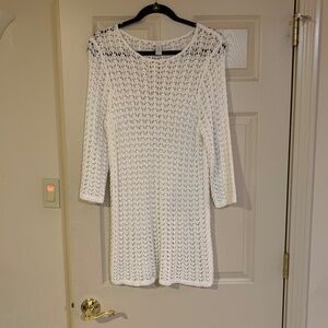 NWOT Chico’s White Open Weave Long Sweater sz 2